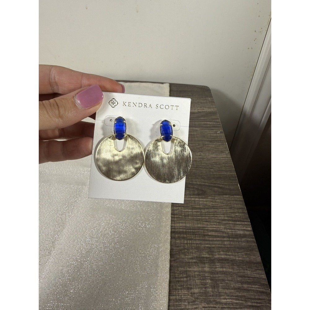 Kendra Scott Deena Drop Earrings Gold Tone Dark Blue Stone